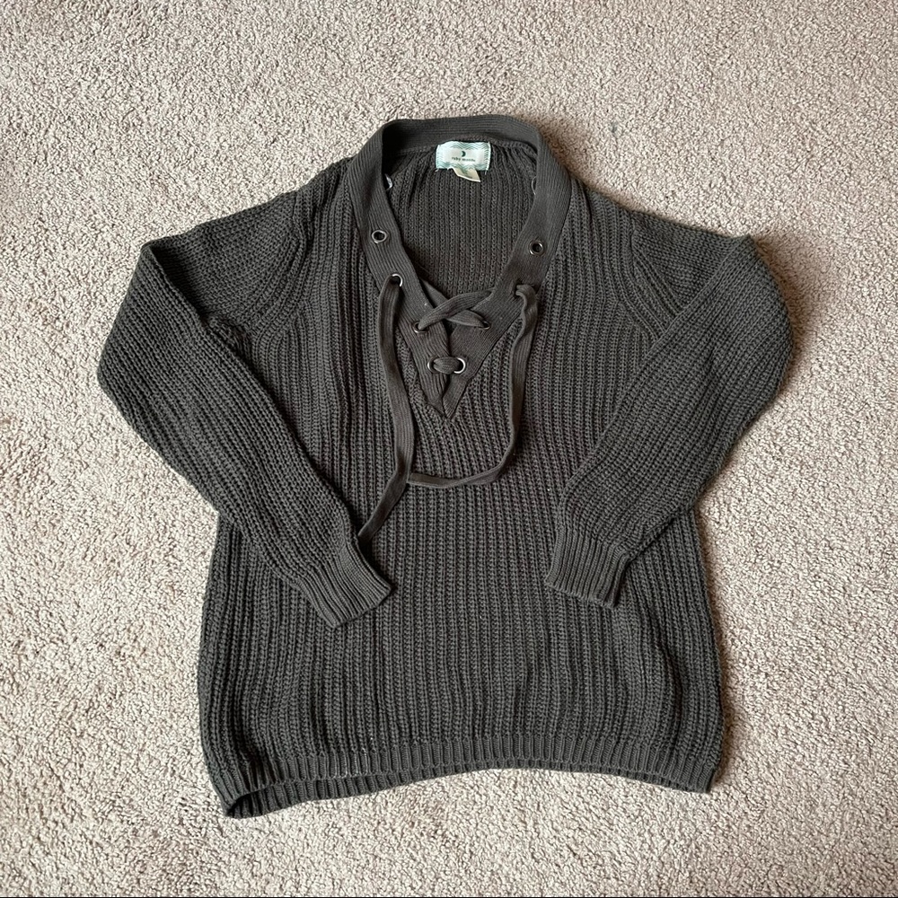 Olive Green Ruby Moon Tie Up Sweater